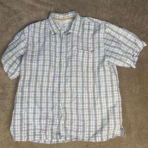 Tommy Bahama | Silk Blend Button Shirt, Men L, Short Sleeve Plaid